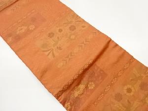 ふくれ織変わり色紙に花鳥模様織出し名古屋帯